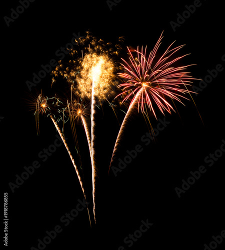 Colorful firework sparkling on black background for celebration and anniversary