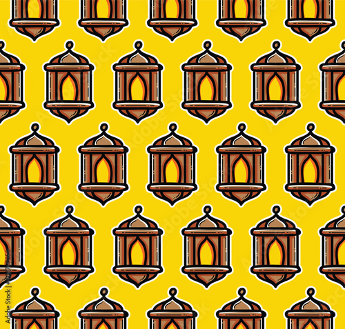 Seamless Yellow Lantern Pattern Illustration For Ramadan And Festive Decoration Background