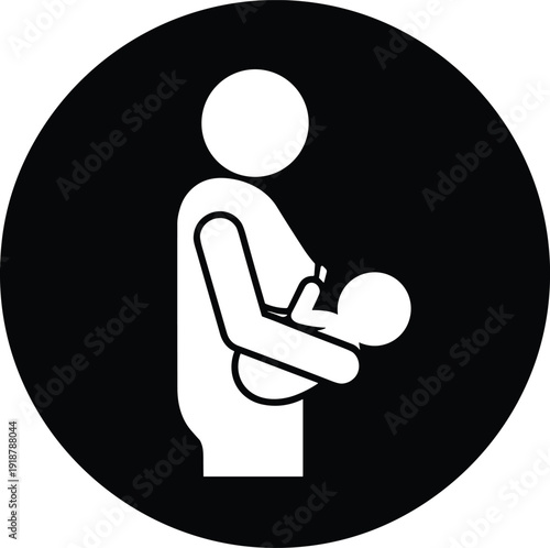 Breastfeeding mother icon, nursing baby symbol, healthcare support pictogram, maternal care illustration, family wellness, parenting diversity concept vector