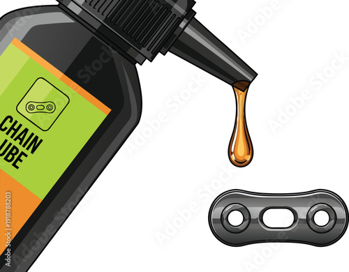 Premium engine oil bottle pouring golden lubricant with metal piston rings Vector isolated on transparent bg