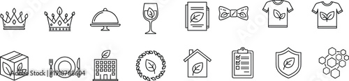 Eco friendly lifestyle line icons set featuring sustainable food, green home, organic products, recycling, nature care symbols for environmental design