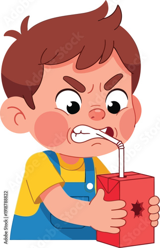 A cartoon boy drinking from a straw with a brain freeze reaction.