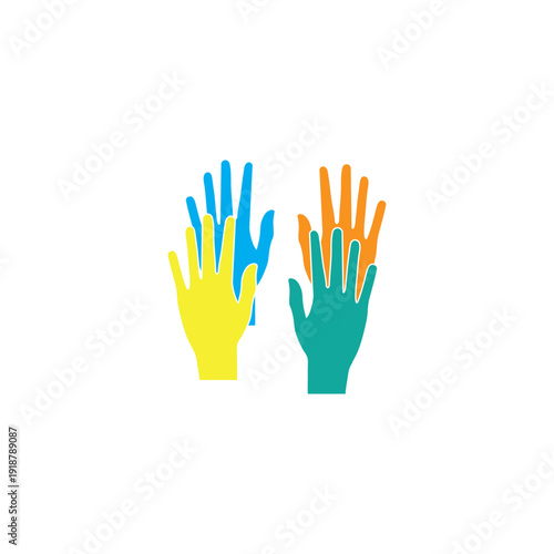 Colorful raised hands vector illustration, diversity and teamwork concept, community support, volunteering and unity symbol isolated on white.