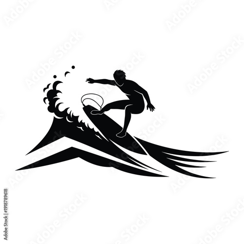 Professional surfer riding massive wave in dynamic action