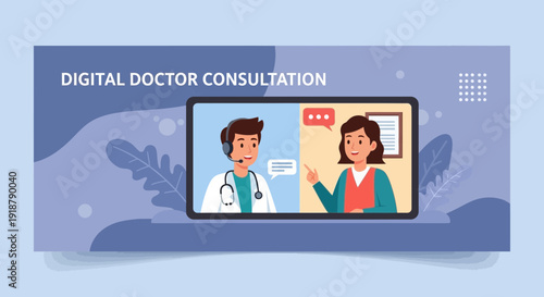 Digital Doctor Consultation Doctor and Patient Connecting Online via Video Call.