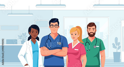 Diverse Medical Team Standing Together in a Hospital Setting 2.