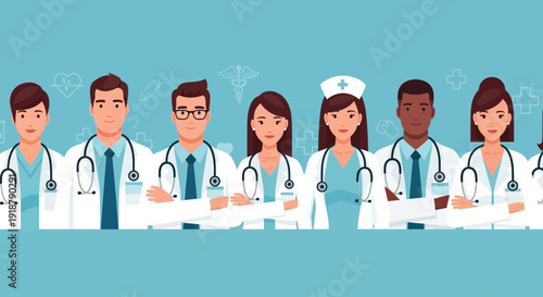 Diverse Team of Healthcare Professionals Standing Together in Unity.