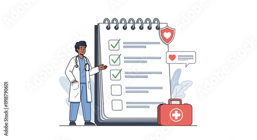 Doctor with Checklist Healthcare Professional Reviewing Medical ToDo List.