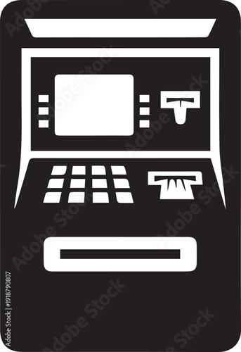 Business icon set featuring a credit card icon, cash register symbol, and a vector illustration of a laptop computer for web design and office technology
