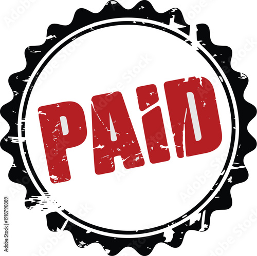 Grunge Red PAID Stamp Illustration: Vintage Payment Confirmation Design for Accounting, Finance, and Business Documents with Distressed Round Border Decoration