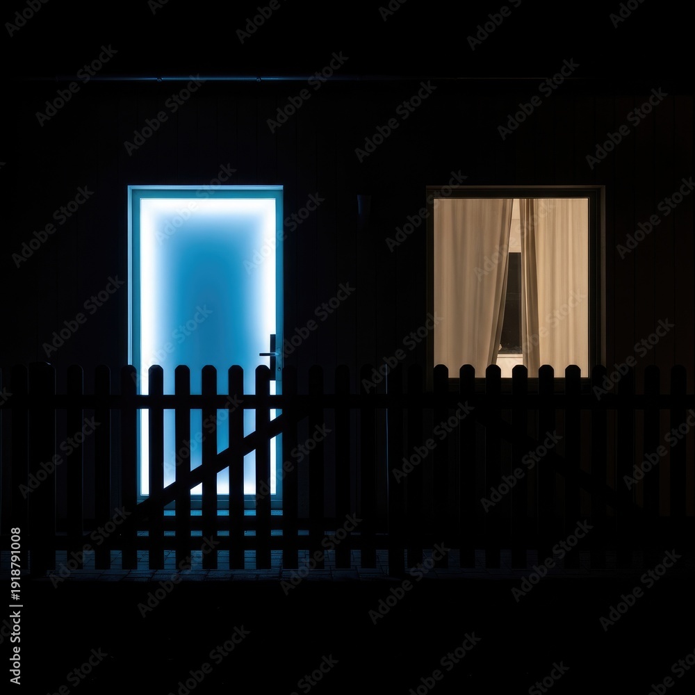 Fototapeta premium Glowing Door and Window in Darkness.