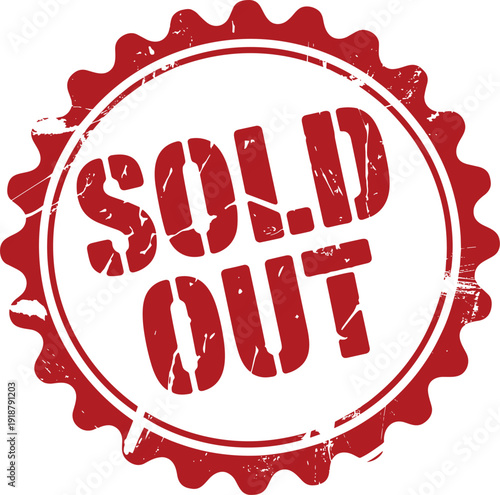 Vintage Red Sold Out Stamp: Retro Business Sign for Ecommerce and Retail Promotions, Distressed Style, Product Scarcity, Urgent Call to Action
