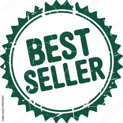 Vintage Green Bestseller Badge Design with Grunge Texture for Product Promotion, Online Sales, and Market Dominance, Ideal for E-commerce and Retail Marketing Campaigns
