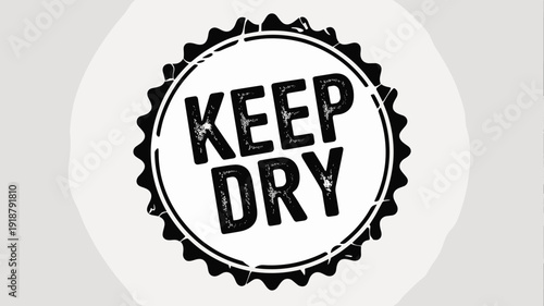 Vintage Inspired Keep Dry Label for Shipping and Product Packaging, Retro Style Circle Design for Preservation and Protection, Black Stamp with Grunge Effect for Quality Assurance