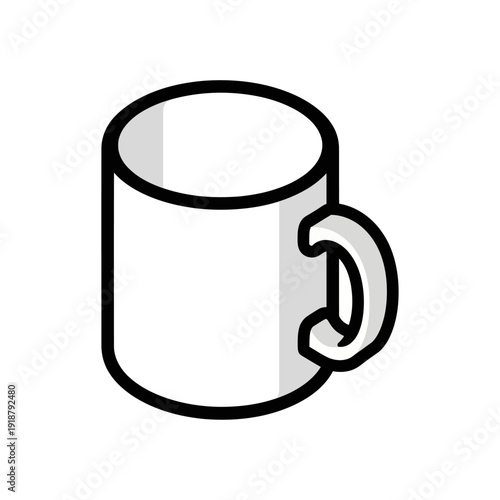 Simple line drawing of a white coffee mug with a handle.