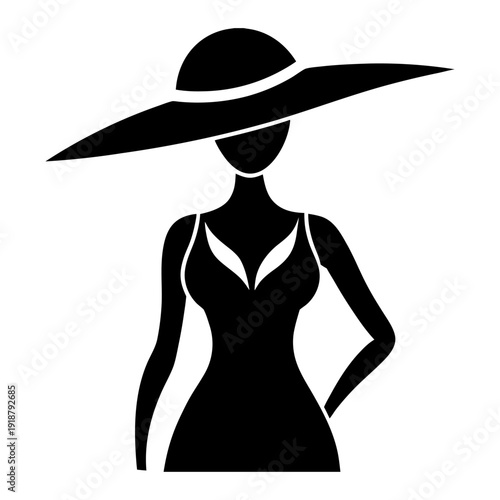 Glamorous Woman Profile with Sun Hat Fashion Graphic.l