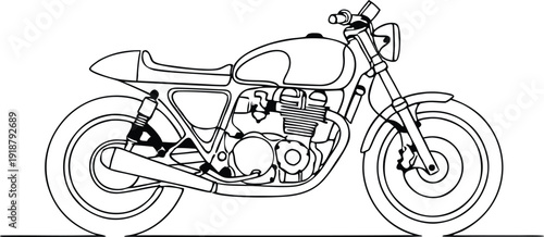 Classic motorcycle side view outline vector isolated on transparent bg