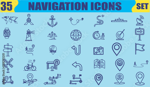 Set of 35 navigation icons for maps and travel applications eps 10