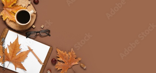 Cup of coffee, clipboard, g...