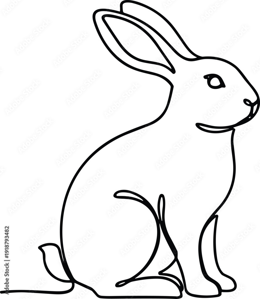Obraz premium Rabbit silhouette seated upright, smooth line drawing, minimalist animal vector illustration design for nature themes and logos