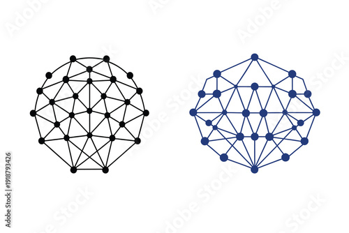 Abstract black and white geometric network diagrams representing neural connections or data