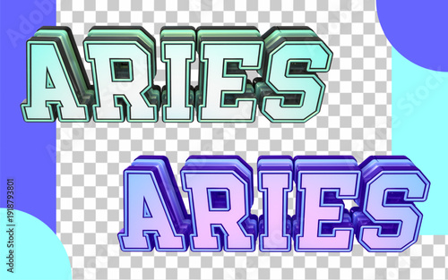 3d render aries zodiac lettering with blue tosca