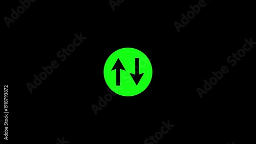 Swipe Up and down arrow icon. Two Lane highway street sign icon isolated on black background.Up-down arrow loading seamless loop into alfa channel.