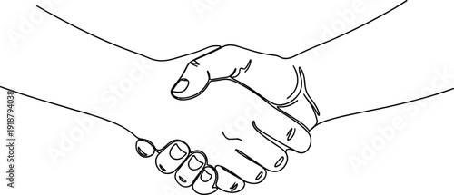 Handshake silhouette vector illustration, minimalist line drawing of two hands interlocked gesture symbolizing agreement, cooperation, unity and partnership