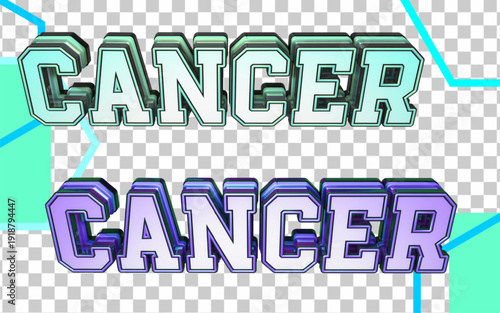 3d zodiac cancer Lettering with blue and purple color