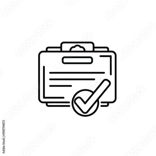 A stylized icon of a document with a checkmark indicating approval or completion