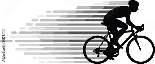 Cyclist Riding Fast on Road Vector Isolated on Transparent BG