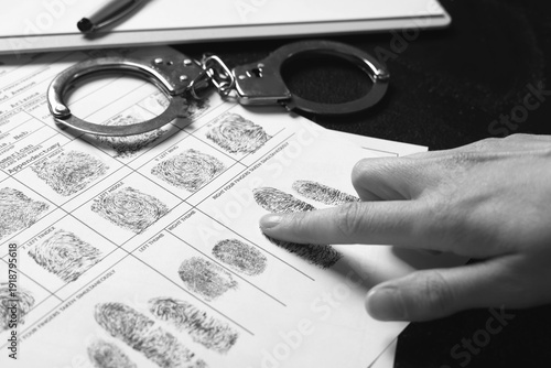 Tableau sur toile Taking of suspect's fingerprints in police department, closeup
