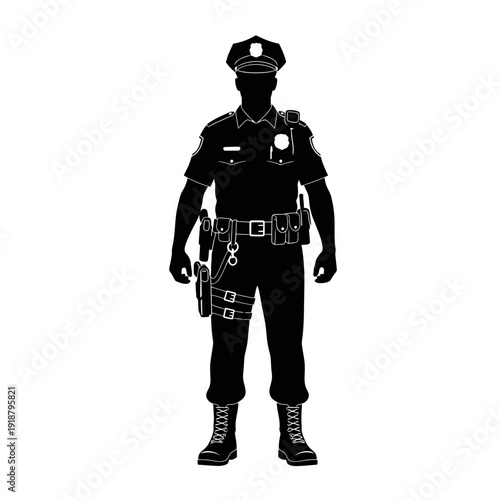 Police Officer Uniform Illustration Silhouette Standing.
