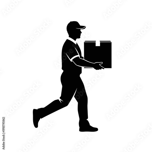 Delivery Man Running with Package Box.