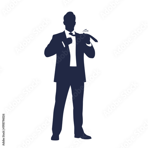 Man in Suit Adjusting Bow Tie.