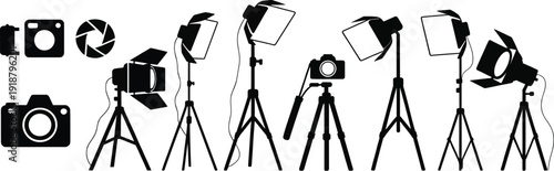 Photo Camera Icon Vector Set – Photography Studio Symbols, Focus Mark and Photo Session Logo Collection