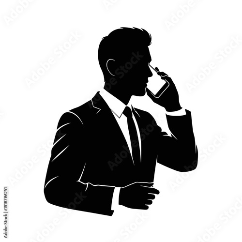 Businessman Silhouette Talking on Mobile Phone.