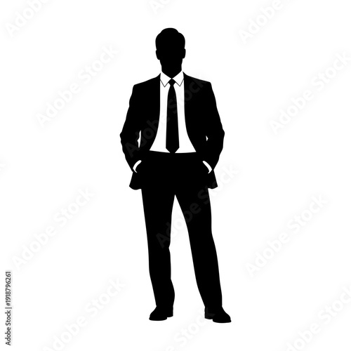 Businessman Silhouette Standing with Hands in Pockets.