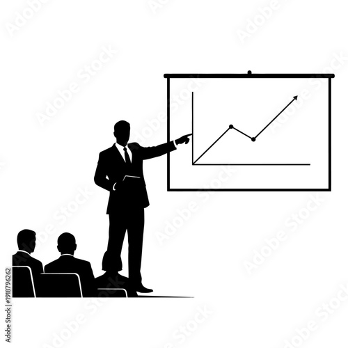Businessman presenting graph to audience members.