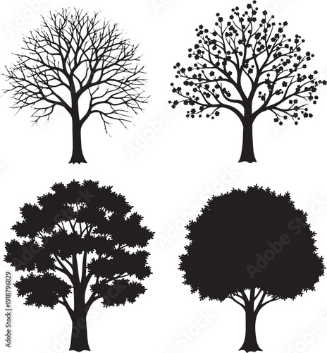 Minimalist tree silhouettes in four seasons