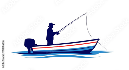 Silhouette of person fishing from a boat on water