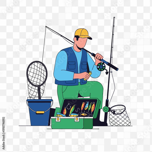 Fisherman with gear preparing to cast rod outdoors.