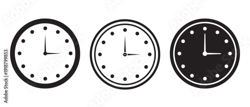Set of clocks vector. Clock or watch icon. Silhouette of clock symbol. Vector illustration.
