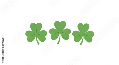 Three Green Four-Leaf Clover Leaves Isolated on White Background