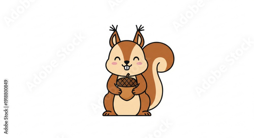 Cartoon Squirrel Holding Acorn Isolated on White Background