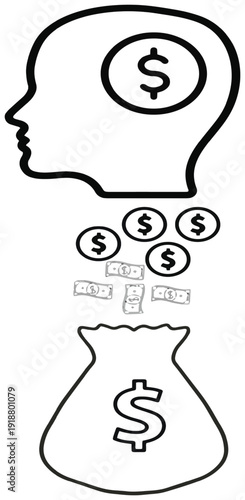 Innovation to income—the human brain converting ideas into financial growth.