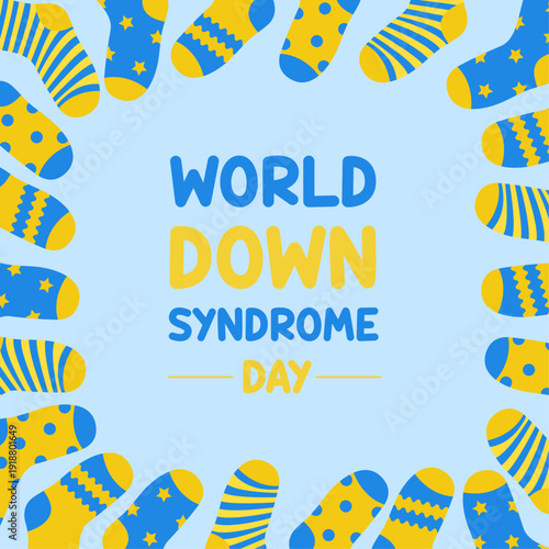 World down syndrome day yellow and blue cute socks in background
