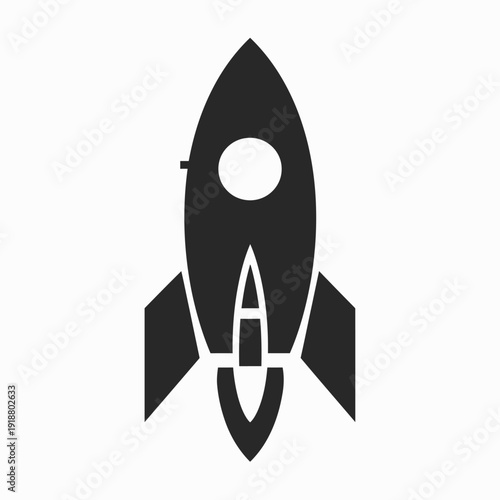 Black and white rocket ship icon space exploration and innovation concept