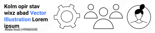 Gear symbol, group of people, and single individual icons emphasize teamwork, individuality, and efficiency. Ideal for teamwork, leadership, workflow, business strategy innovation project