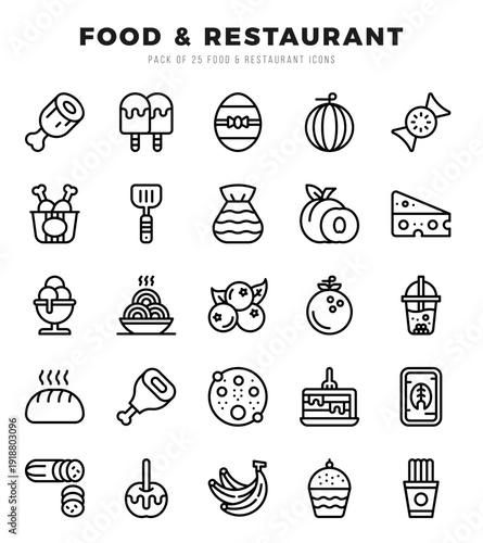 Set of 25 Food and Restaurant Lineal Icons Pack.